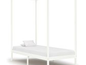 Canopy Bed Frame White Solid Pine Wood 90x200 cm