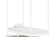 Canopy Bed Frame White Solid Pine Wood 90x200 cm