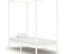 Canopy Bed Frame White Solid Pine Wood 90x200 cm