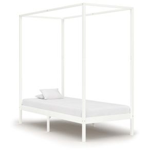 Canopy Bed Frame White Solid Pine Wood 90x200 cm