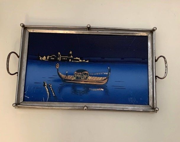 Art Deco Mid Century Serving Tray Venetian Lagoon Scene