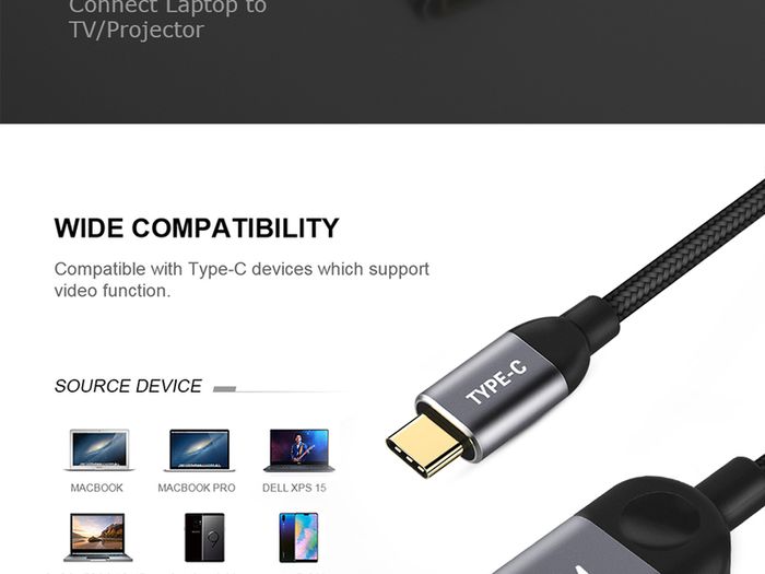 QGeeM USB-C Type (Thunderbolt 3 Compatible) HDMI Female (UHD 4K/30Hz) Gold-Plated/Nylon Braided/Aluminum Alloy Adapter Cable (Brand New/Warranty)