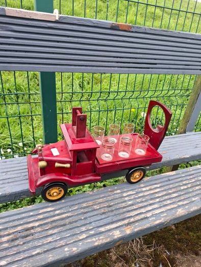 Fire truck bottle holder with small glasses postage possible