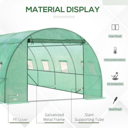 Walk-in Polytunnel Greenhouse - Outdoor Garden Tunnel Greenhouse Tent with Zipped Roll-Up Door and 8 Mesh Windows, 6 x 3M