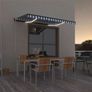 Manual Retractable Awning with LED 350x250 cm Blue and White Image 2