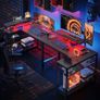 106.5CM L-Shaped Gaming Desk with RGB LED Lights Carbon Fibre Surface, 3 Power Outlets & 2 USB Ports, Reversible Corner Desk with Shelves & Hooks for Home Office & Small Spaces Image 8