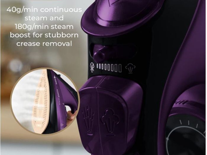 Tower T22008 CeraGlide Cordless Steam Iron with Ceramic Soleplate and Variable Steam Function, Purple