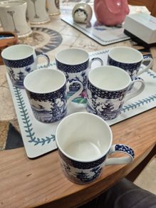Set of 6 Balmoral willow pattern mugs