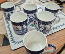 Set of 6 Balmoral willow pattern mugs