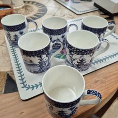 Set of 6 Balmoral willow pattern mugs