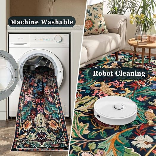 Runner Rug for Hallway Dark Blue Bird Washable Carpet for Kitchen with Non Slip Backing,Soft Low Pile Long Entryway Rug,Boho Animal Bedroom Floor Mat for Entrance Living Room Laundry