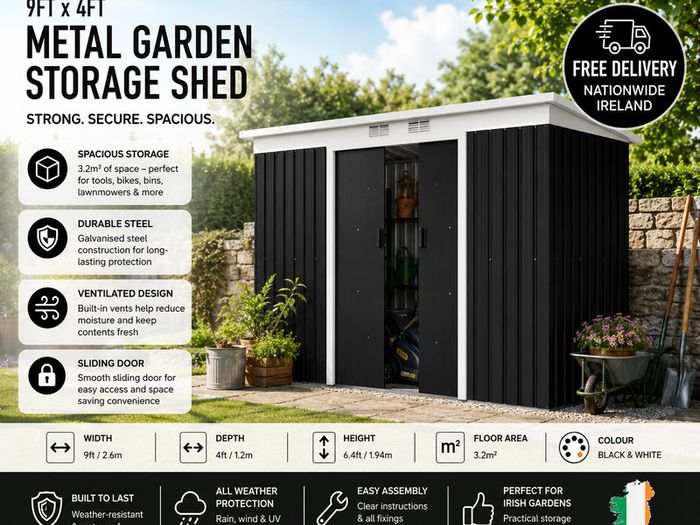 9ft x 4ft Metal Garden Storage Shed Tool House with Sliding Door