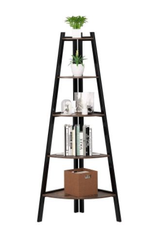 5 Tier Rustic Corner Bookshelf Small Bookcase Plant Stand for Living Room