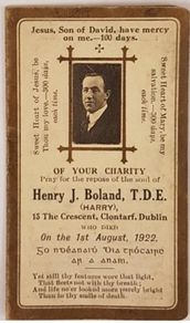 Harry Boland Memorial Card