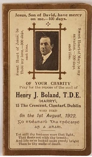 Harry Boland Memorial Card