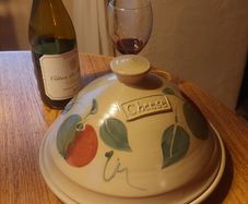 Stunning Large and Heavy Irish Studio  Pottery Hand-Potted and Hand-Painted Cheese Dome and Underplate By Ballydougan Pottery, Armagh, Northern Ireland, Apple Pattern, Excellent Condition