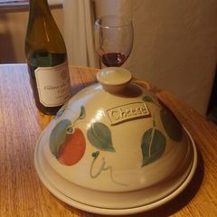 Stunning Large and Heavy Irish Studio  Pottery Hand-Potted and Hand-Painted Cheese Dome and Underplate By Ballydougan Pottery, Armagh, Northern Ireland, Apple Pattern, Excellent Condition