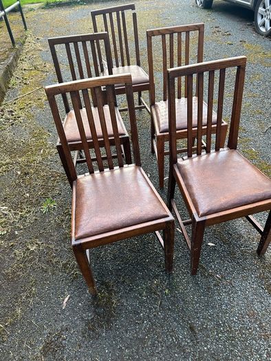 Arts and Crafts Style Solid Wooden Chairs x6