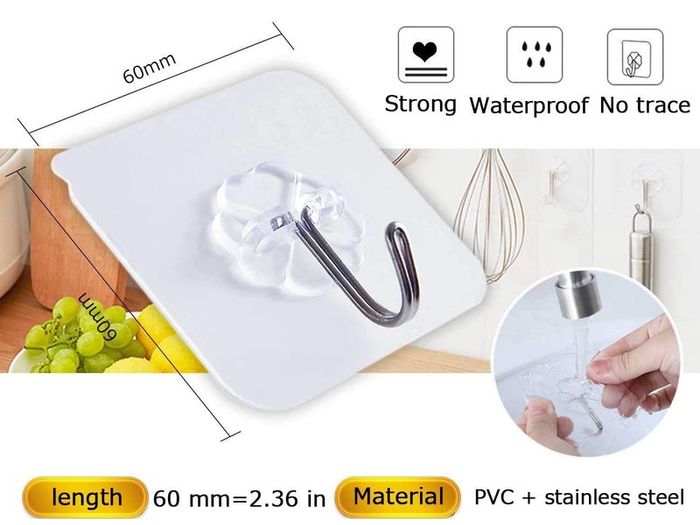 Adhesive Hooks Heavy Duty Wall Hooks 8kg (Max) Self Adhesive Hook 12pcs