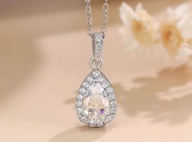 Certified Moissanite Teardrop Pendant Necklace