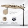 3M Roma Umbrella Sun Shade Cantilever Hanging Parasol w/ Cross Base Hand Crank Aluminium Frame 360 Rotation - Beige Image 5