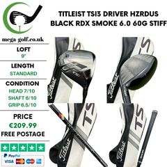 Titleist TSi3 Driver / 9 Degree / Hzrdus Black Rdx Smoke 6.0 60G Stiff