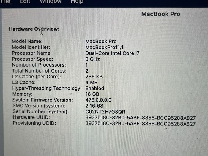 MacBook Pro Retina 13 inch i7 16GB RAM 256GB SSD