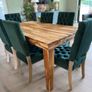 West Elm Solid wood Dining Table and velvet sprung chairs x 6 Image 10