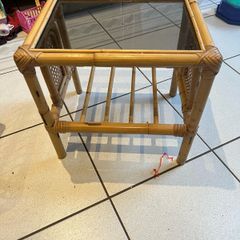 Wicker glass top side table
