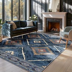 Machine Washable Large Rugs Living Room, 180x270 cm Non-Slip Area Rugs, Short Pile Blue Rug for Bedroom, Hallway, Bedroom, and Kitchen, Office, Blue