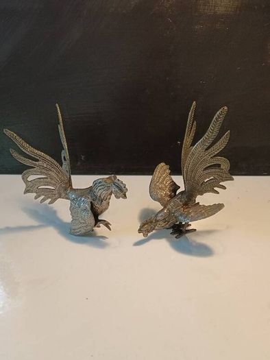 A Pair of Charles X Silver Plated Fighting Cockerels (C.1830)