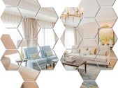24PCS Mirror Wall Stickers DIY Decor, Hexagon Large Silver Acrylic Plastic Mirror Tiles Kawaii Art Decoration Accessories for Living Room Bathroom Bedroom Home