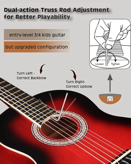 3/4 Classical Guitar for Kids Teenager Students Beginners with Nylon-String (36 Inches, Red Glossy)