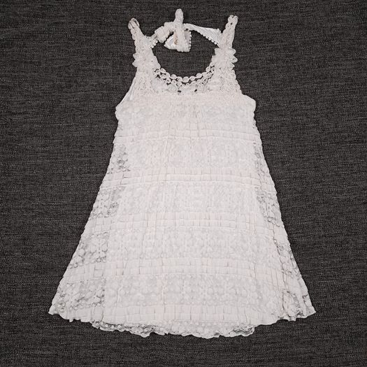 Yumi White Cream Tiered Lace Crochet Ruffle Sundress Mini Dress Size S