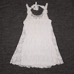 Yumi White Cream Tiered Lace Crochet Ruffle Sundress Mini Dress Size S