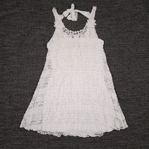 Yumi White Cream Tiered Lace Crochet Ruffle Sundress Mini Dress Size S