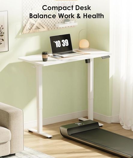 Standing Desk, Small Height Adjustable Desk with 3 Memory Heights 100cm Electric Sit Stand Table for Home Office Workstation, Compact Rising Computer Table for Small Spaces, White
