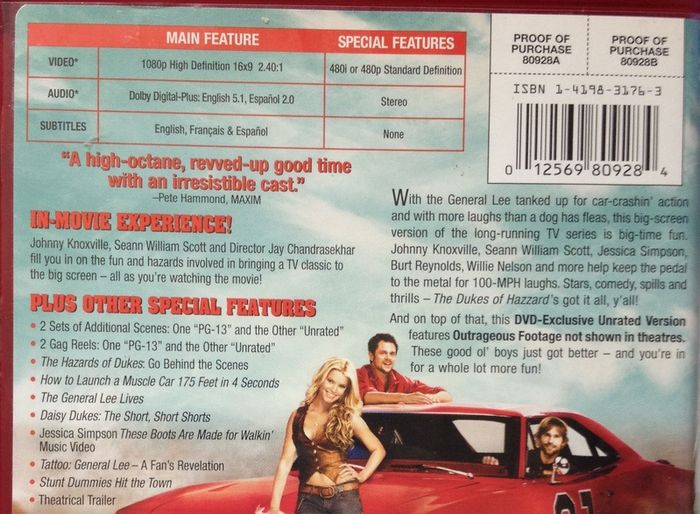 The Dukes Of Hazzard [2005] Johnny Knoxville, Seann William Scott, Jessica Simpson, Burt Reynolds, Joe Don Baker, Lynda Carter & Willie Nelson [HD-DVD Movie]