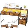 135cm Computer Desk with Power Outlet and Charging Station, Reversible Home Office Desk with Fabric Drawers and Monitor Stand, Wooden Desks with Storage, Study Table, Rustic Brown Image 7