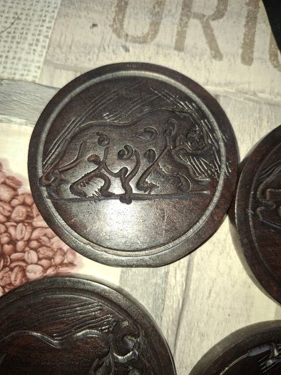Beautiful Rare Full Set of African Hand Carved Wooden Place Mats with an Amazing Original Holder Postage Available,