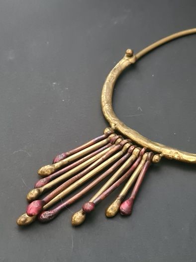 Handmade Brutalist Brass Choker Necklace, Scandinavian Artisan Statement Collar