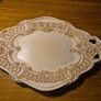 Vintage Antiqued Cream Oval Hand Painted Ornate Scroll Design Serving Platter Image 2