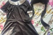 Wednesday costume with wig 8 to 10 years