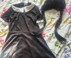Wednesday costume with wig 8 to 10 years