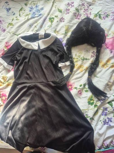 Wednesday costume with wig 8 to 10 years