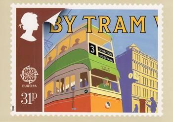 1988 England Europa (Transport) PHQ Postcards. Card show enlargement of stamps of Train, Boat, Planet & Train.