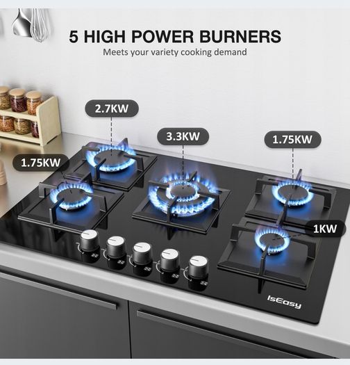 Glass Gas Hob 5 burners