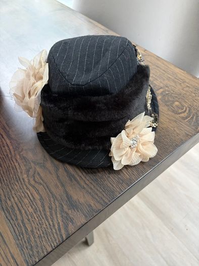Ladies black pin stripped hat