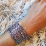 Purple Boho Multi-Layer Leather Bracelet with Rhinestones Image 6