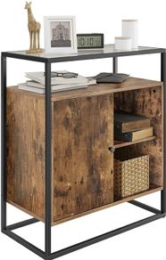 _Chest of drawers, kitchen cupboard, cupboard, console table with glass surface, living room, hallway, stable tempered glass, simple structure, industrial design, vintage, dark brown
